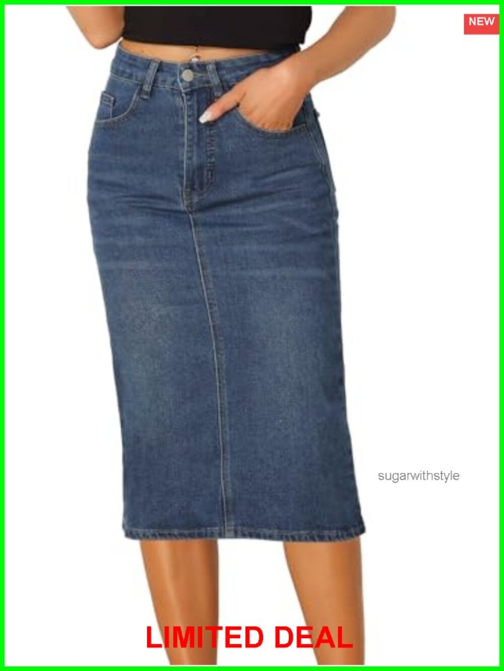 High Waist Denim Pencil Skirt Midi Jean Skirt for Women